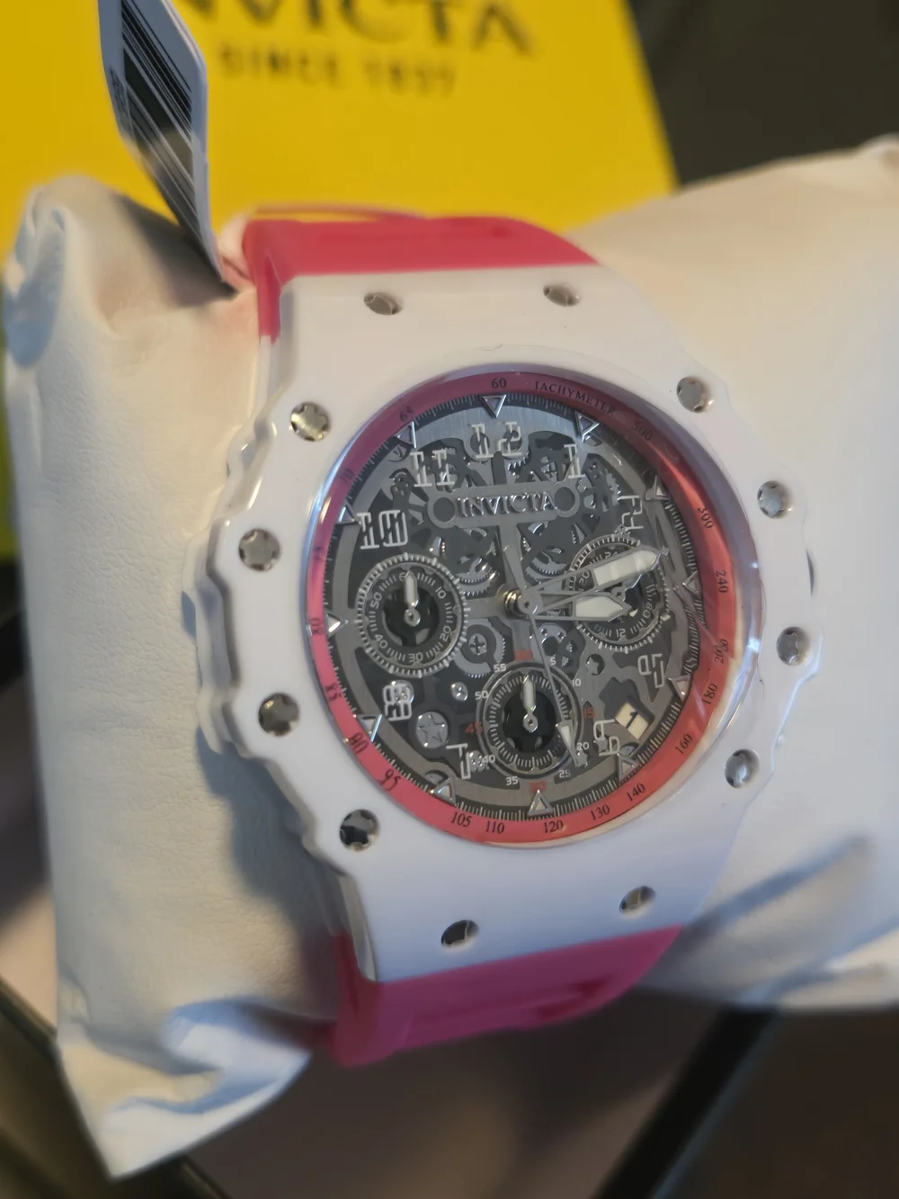 69620 Invicta Racing Apexium Unisex Watch White & Pink Watch 41mm Skeleton Dial
